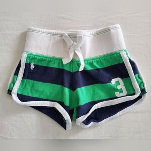 Ralph Lauren Toddler Rugby Striped Green & Navy Cotton Shorts Size 2T